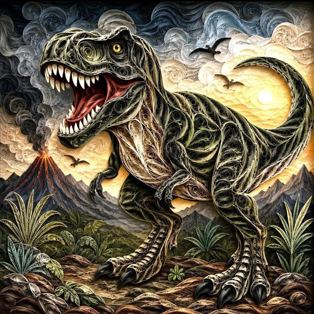 8x8 Framed Quilled T-Rex Art Print – Dinosaur Wall Decor
